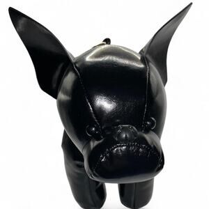 Black Faux Leather Vegan Frenchie Dog Shoulder Bag Gold Spike Collar Emo Goth